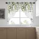 Sage Green Eucalyptus Swag Curtain Valance for Windows,Watercolor Leaves Window Treatments Short Swag Topper for Kitchen Windows Bathroom Bedroom,28 x 36 Inch