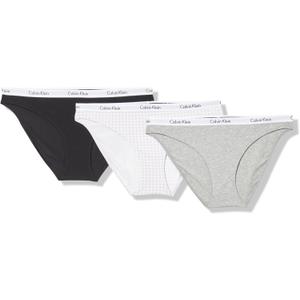 Calvin Klein Women's Carousel Logo Cotton Stretch Bikini Panties, 3 Pack (Large, Black/Grey Heather/Gingham Lavendar Blue) Calvin Klein Women's Carousel Logo Cotton Stretch Bikini Panties, 3 Pack (Large, Black/Grey Heather/Gingham Lavendar Blue)
