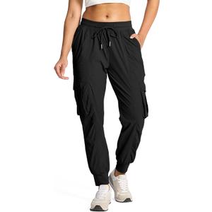 smawell Women's Hiking Cargo Pants with Pockets Lightweight Quick Dry Joggers Travel Camping Outdoor Pants (Black)