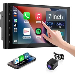7 Inch Double Din Car Stereo,with Wireless Apple CarPlay and Android Auto Screen for Car,HD Touch Screen carplay Screen with 1080P Backup Camera,Mirror Link,AUX,FM/AM|Wireless 2 Din Car Radio