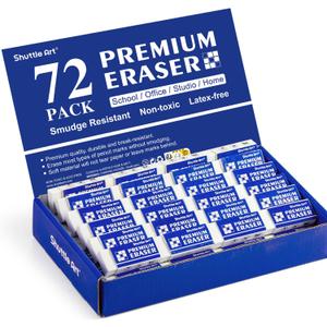 Erasers, Shuttle Art 72 Pack Premium Erasers Bulk, White Eraser Classroom Set for Kids Teachers as School and Office Supplies