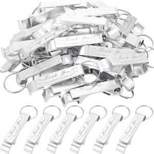 Dandat 100 Pcs Bottle Opener Keychain Bulk Thank You Wedding Favors for Guests Aluminum Wine Beer Opener Engraved Wedding Guest Gifts for Birthday Christmas Party Graduation Souvenirs(Silver)
