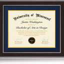 14x17 Diploma Frames 11x14 with Blue Mat - Walnut Wood Finish | Shatter-Resistant Glass | for Wall Mounting | Gift for Graduations & Professional Certificate (1 Pack)