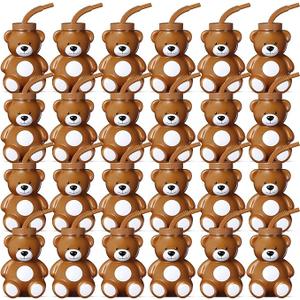 Maxdot 24 Pcs Bear Cups with Straws, 10 oz Plastic Bear Shape Cup Reusable Creative Cups Bulk for Baby Shower Birthday Party Favor Gift