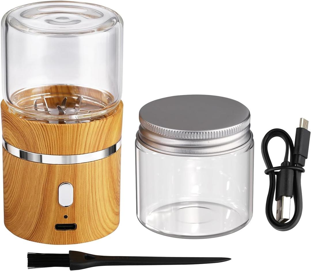 Electric Herb Grinder, Electric Spice Grinders Mini Size 2inx3.5inches with 2pcs 1.7oz/50ml Glass Jar Rechargeable Automatic Herb Grinder