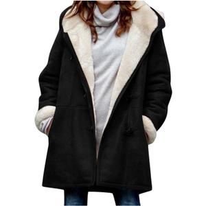 AI'MOURI Sherpa Fleece Outerwear Overcoat Women (Large, Black)