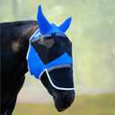 Fly Masks for Horses with Ears and Nose Cover - Comfortable Horse Fly mask with Ears for UV Protection & Sun Shield  Soft Lightweight- Breathable Horse mask(Bule, (Full) Large)