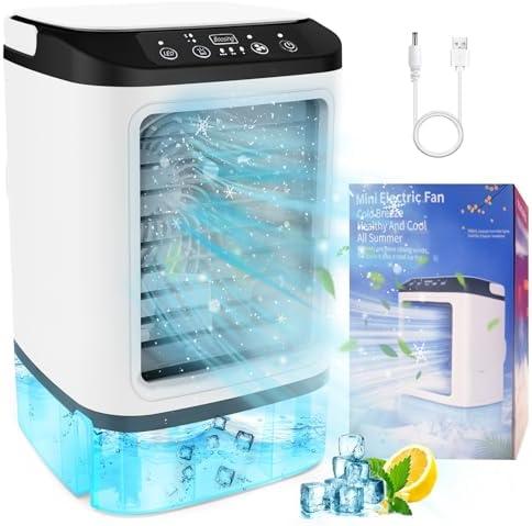 Portable Air Conditioners, SMLEGFT Personal Air Conditioner with 900ml Large Water Tank & Icebox, Dual Mist Spray & 7 Color Light, 3 Speed & Boost Mode, Evaporative Air Cooler for Bedroom Office Desk