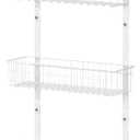 CADUKE Over The Door Organizer Hanger with Basket Hanger Door Towel Rack with 5 Hooks Back of Door Storage Organizer Behind Door Hooks Hanger Shelf for Bathroom, Kitchen, Office, White