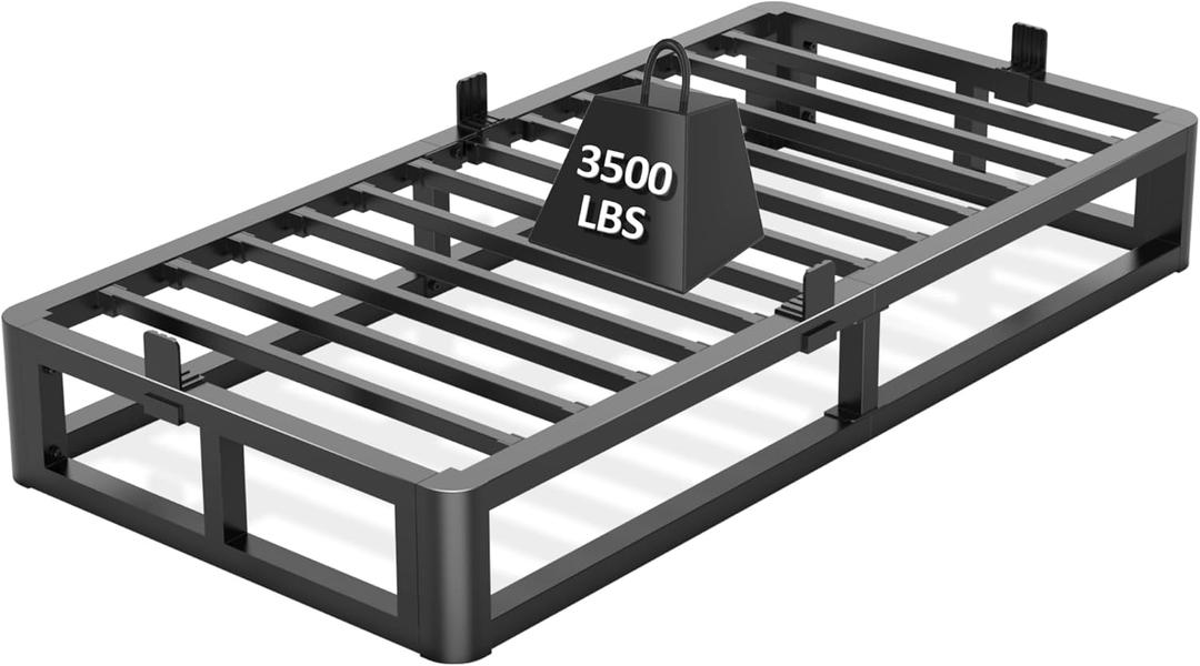 Upgrade Anti Bending and Round Corner Legs 10 inch Metal Twin Bed Frame 3500 LBS Heavy Steel Slats Support Platform Bed Frames No Box Spring Needed Platform Noise Free Easy Assembly