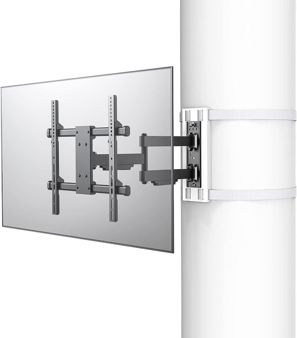 CondoMounts CLMTVA1044 Full Motion Large Pillar TV Mount | Column | Round & Square TV Post Mount | NO Drill | Holds 80lbs | Fits 32-in. to 70-in. TVs | Fits Pillars 8-in & Wider | White Strap
