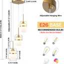Brass 3-Light Pendant Lighting, Adjustable Cluster Hanging Light Fixture with Milk Glass Shade, Modern Pendant Light for Kitchen Island Dining Room Bar, 3-Light-Round Base