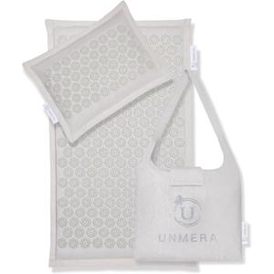UNMERA Acupressure Mat and Pillow Set,Natural Eco Linen & Coconut Fiber Filling,for Back/Neck Pain Relief, Sciatic, Headache and Muscle Relaxation, Comes with Carrying Bag (Xl-3- Piece Set- Linen Grey)