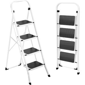 HBTower Step Ladder, Folding Step Stool for Adults | with Anti-Slip Pedal, 330 lbs Capacity for Kitchen, Home (4 Step Ladder, White)
