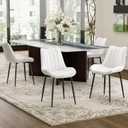 VECELO Dining Chairs Set of 2, Vegan Leather Fabric & Metal Frame, Mordern Style for Kitchen, Living Room,OffcieWhite