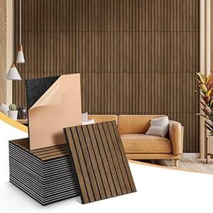 Acoustic Wall Panels 24 Pack, Covers 32 Sq Ft - 16"x12"x0.4" Self-Adhesive Walnut Soundproof Panels for Home Studio & Professional Office