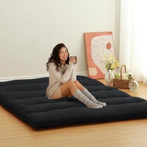 ROYGROW Japanese Futon Mattress Full Size, Japanese Style Floor Mattress for Adults, Foldable Floor Sleeping Pad, Tatami Mat, Camping Mattress, Wave Black
