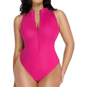 Popilush Leather Bodysuit for Women Tummy Control Shapewear Mock Turtleneck Thong Body Suits Zip Up Corset Top (Large, Red)
