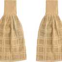 Blue Needles Hanging Kitchen Towels - Beige 100% Cotton Solid Kitchen Tie Towel, Set of 2 Hand Dish Cloth with Hanging Loops 9 x 17 Inches, Absorbent, Super Soft, and Fast Drying Home Essential