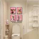 Pink Animals Bathroom Wall Art Decor,Funny Dog,Cow,Cat Bathroom Canvas Printing,Animal Art Posters Cute Girl Bedroom Wall Decoration Set of 4 (8x10inch,Unframed)