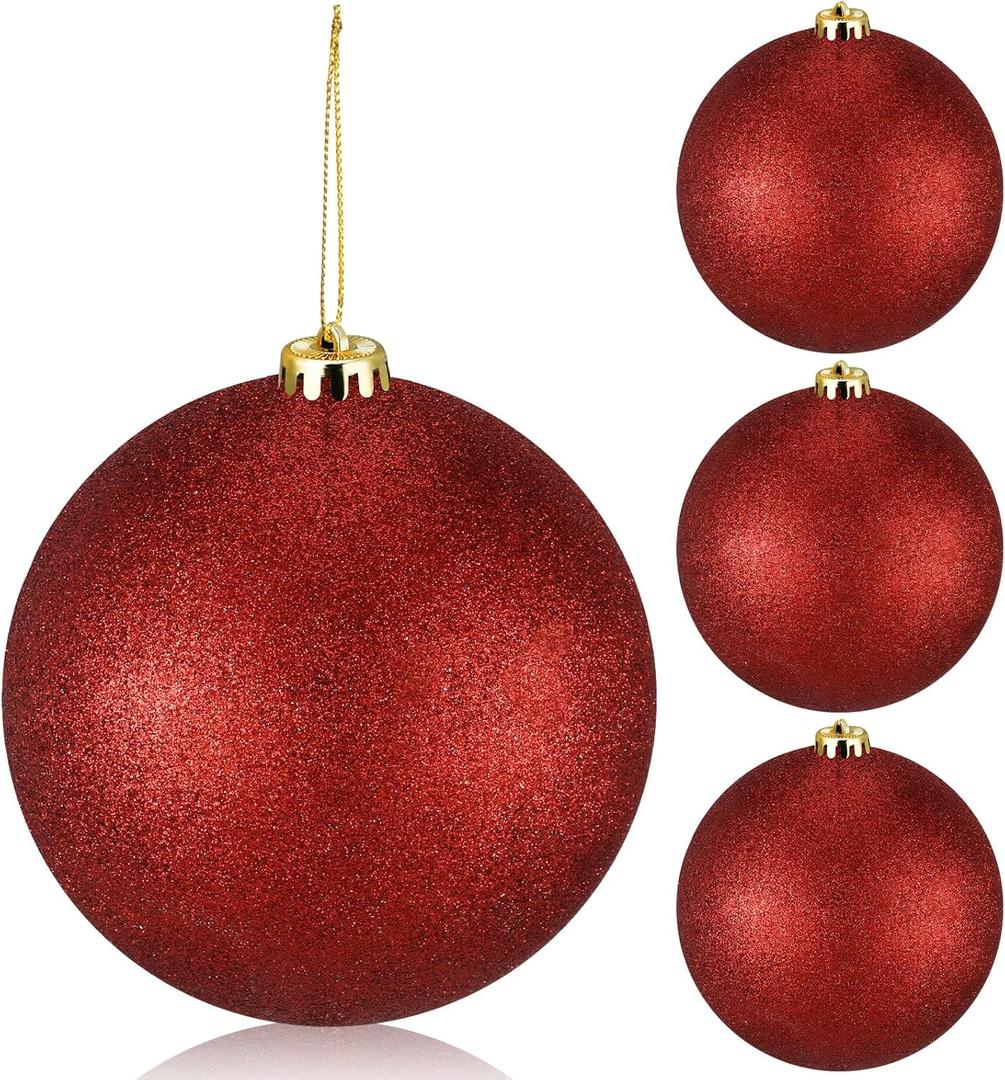 Liliful 4 Pcs Large Outdoor Christmas Ornaments Plastic Jumbo Fillable Balls Ornament Big Xmas Tree Hanging Decoration for Home Outside Holiday Lawn Yard Party, 3.9 Inch(Red)