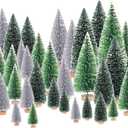 30Pcs Mini Christmas Trees - Artificial Christmas Tree Bottle Brush Trees with 5 Sizes, Snow Trees with Wooden Base for Christmas Party Home Table Craft Decor (Silver+Green+DarkGreen)