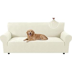 Stretch Sofa Cover Non-Slip Washable Furniture Protector | Stretch, 71"-91".Soft, Non Skid Foam, Elastic Bottom, Machine Washable, for Kids & Pets, Couch & Sofa, Beige Yellow