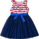 Magic Park 1-6Y Baby 4th of July Dress Toddler Independence Day Dresses Girl Patriotic Outfits Star Stripe A-line Tulle Skirt(Red White Blue Sleeveless, 1-2T)