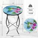 VCUTEKA Patio Side Table Outdoor Accent Table Small Mosaic Table Coffee Table End Table Porch Indoor Outdoor Round Glass Balcony Bistro Hummingbird Flowers 14 inches, Round, 14-inch Diameter, 21-inch Height