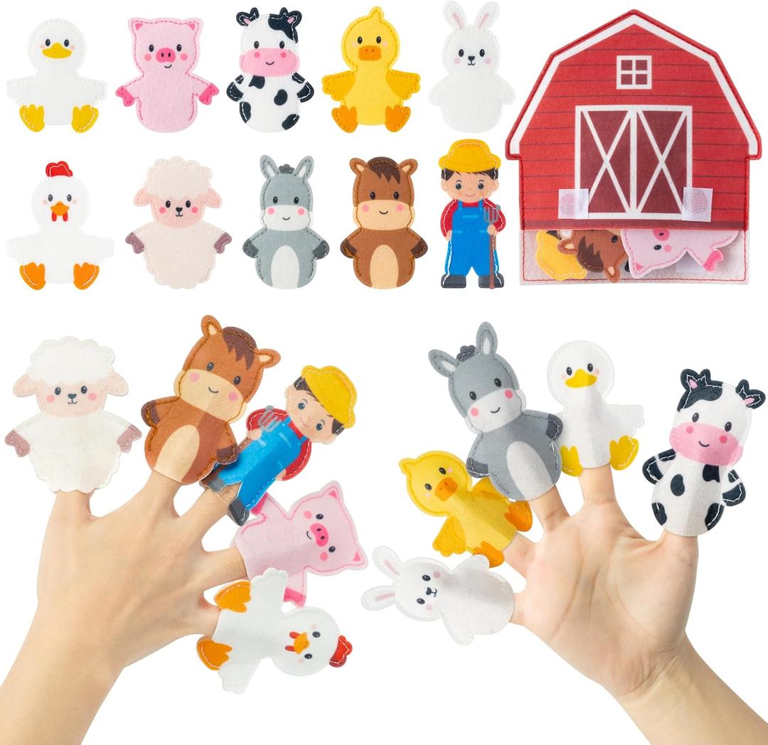COcnny Farm Animal Finger Puppets - 11pcs Farm Felt Finger Puppet with Barn Bag Set Making Crafts Kit for Kids, Make Your Own Story Telling Toys, Animals Role Play for Boys Girls Toddles Ages 3 4-8