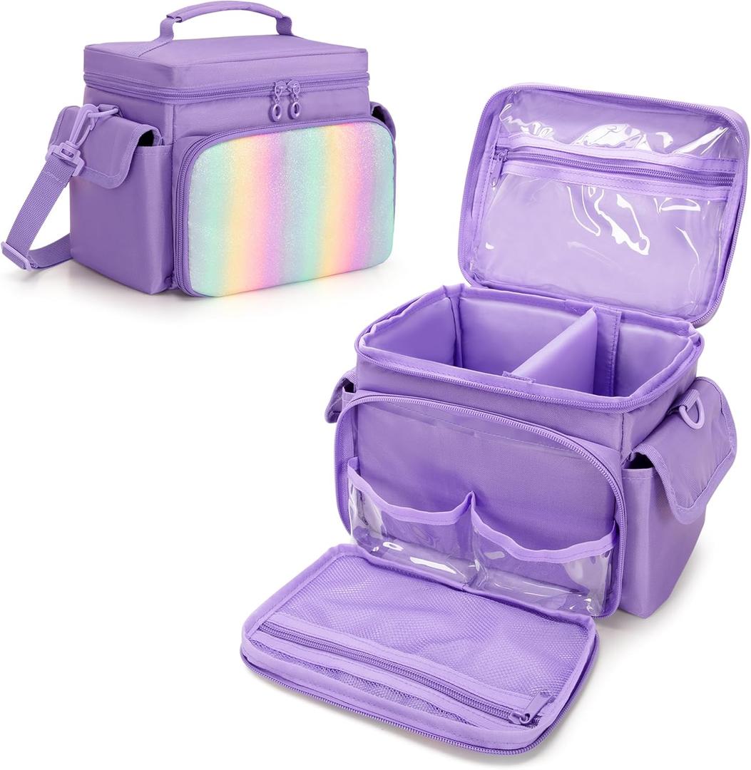 Carrying Case Compatible with Tonies, Storage Bag Organizer for Audio Player Starter Set, Figures, Headphones, Charging Station, Accessories, with Shoulder Strap and Handle, Purple (Case Only)