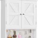 TEENFON Bathroom Wall Cabinet, Bathroom Cabinet with Barn Doors & Adjustable Shelf, Over The Toilet Storage Cabinet, Medicine Cabinet, White UNGGX001WV1