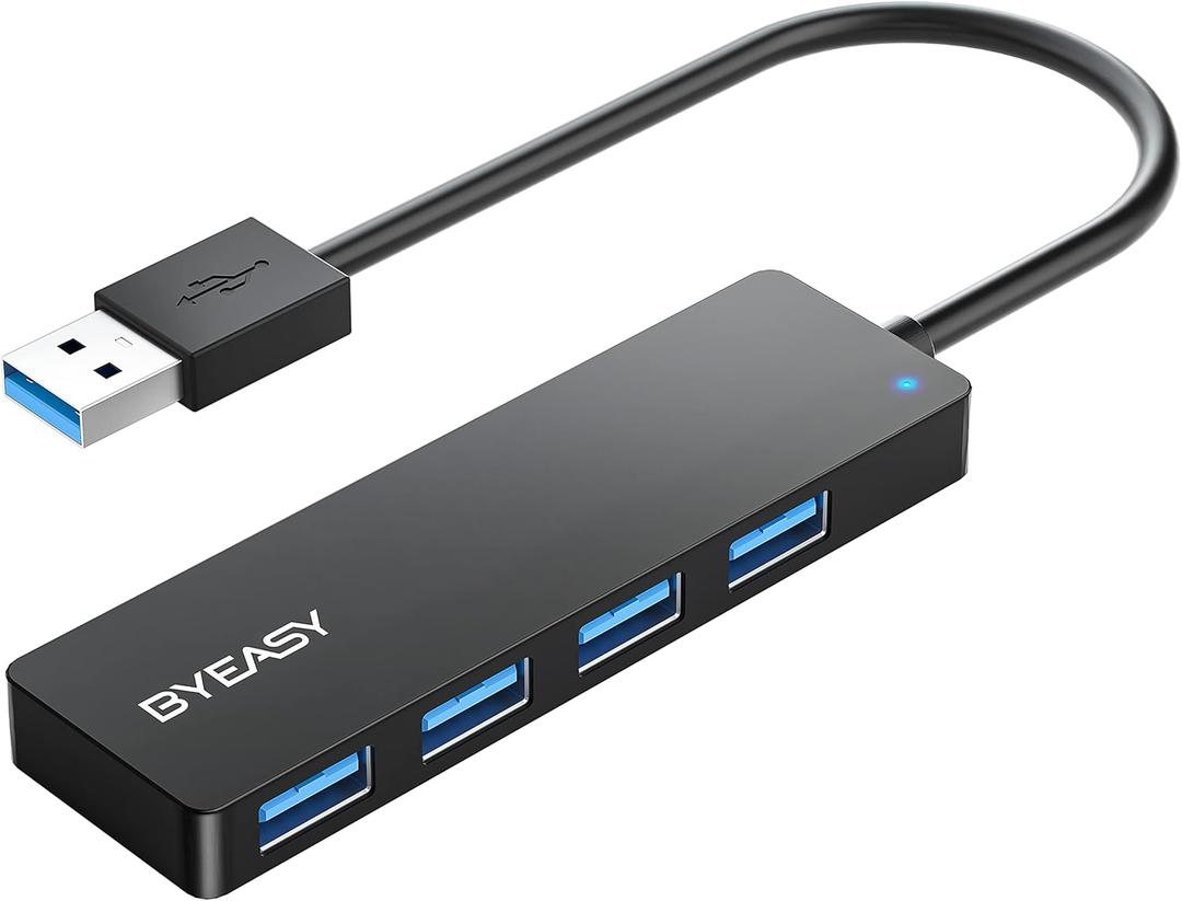 BYEASY USB Hub, Multiple USB 3.0 Hub, USBA Splitter for Laptop with Type C Power Port, Extender for Mouse, Keyboard, Flash Drive, U Disk, Printer Compatible with A Port Laptop, PC, Desktop and More