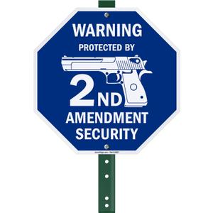 SmartSign 10 x 10 inch Warning Protected By 2nd Amendment Security Yard Sign and 18 inch Stake Kit, 40 mil 3M Laminated EG Reflective Aluminum, Blue and White, Set of 1