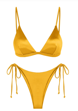 ZAFUL Women's Shiny Silky Bikini Sets Sexy Triangle Two Piece Swimsuit 2024 Tie Side Thong High Cut Cheeky Bathing Suit