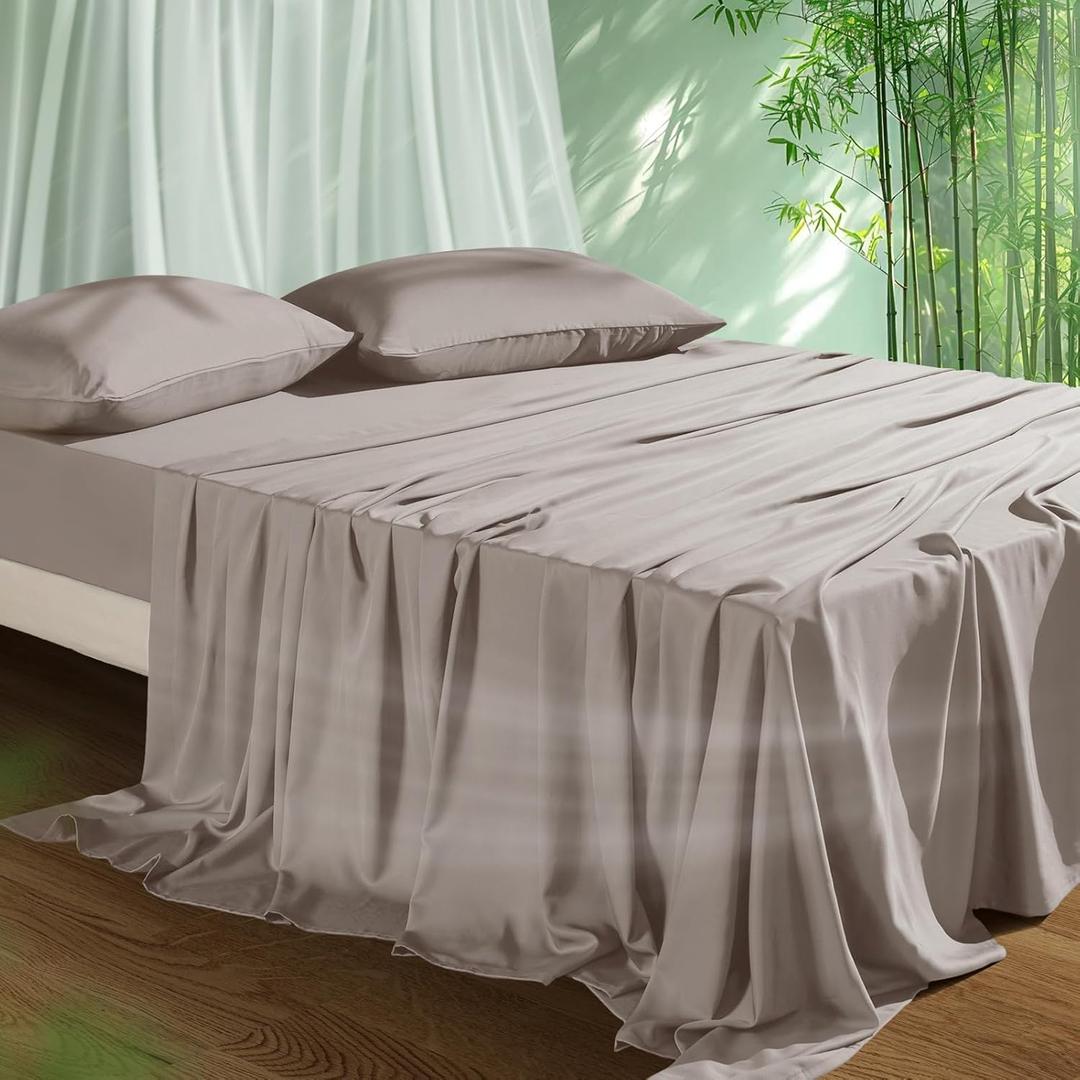 Cooling Sheets Set King Size, Viscose Derived from Bamboo for Hot Sleepers | Deep Pocket Up to 16 Inch | Silky Soft & Breathable Bedding - 4PC (King, Light Pink)