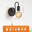 Vintage Pull Chain Wall Lights Set of Two, with Switch Black Wall Sconce E26 Industrial Wall Lamp Retro Wall Lighting Hard Wired Sconces Lighting for Mirror Bedroom Living Room Hallway