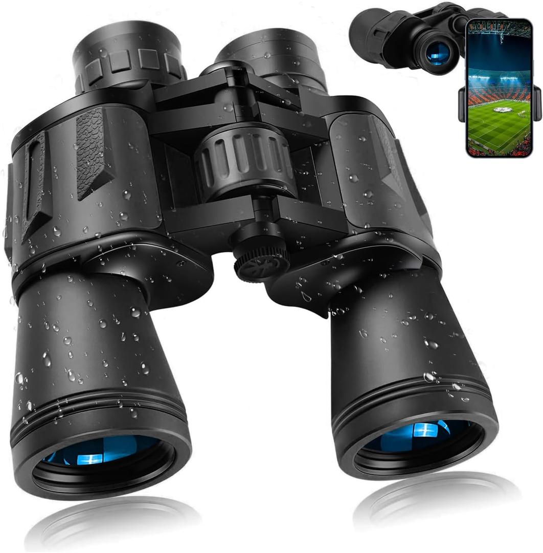 20x50 High Powered Binoculars for Adults,Compact Binoculars Telescope with Low Light Vision for Bird Watching Travel Stargazing Concerts Camping -BAK4 Prism FMC Lens with Phone Adapter(Black)