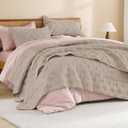 Litanika Oversized King Quilt Bedding Set, 128x120 Inch Super King Light Coffee Comforter Bedspreads Lightweight Bed Coverlets Boho Bedding Cover Decor All Season,3 Pieces (1 Quilt, 2 Pillowcases)