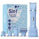 5-in-1 Bikini Trimmer for Women, IPX7 Waterproof Electric Razors Shaver, Cordless Body Hair Trimmer, Facial & Pubic Hair Removal, Ceramic Blade (Sky Blue)