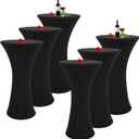 MTREO 6 Pack Cocktail Stretch Round Tablecloth Black, 24''x43'' Cocktail Table Cover Fitted High Top Round Elastic Table Cloth for Wedding Banquets Birthday Outdoor Party Bar Use