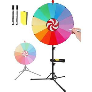 24 Inch Spinning Prize Wheel - Desktop/Floor Dual Use with Folding Tripod, Adjustable Height 38"-60", Storage Case & Dry Erase Board+Marker for Trade Shows, Classrooms & Family14 Slots
