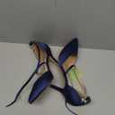 ELEGANTPARK HC1901 Navy Blue Heels for Women Closed Toe Wedding Shoes for Bride Pointed Strappy High Heel Bridal Shoes Pointy Satin Evening Prom Dress Pumps US 6