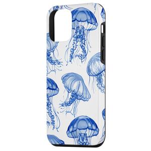XYUQZQ for iPhone 13 or iPhone 14 Phone Case Cute Aesthetic Jellyfish Pattern for Women Girls Dual-Layer Shock Protection Shockproof TPU and Hard PC Protective Cover - Blue Jellyfish