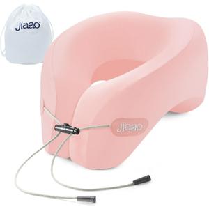 Travel Pillow, Neck Pillow Airplane, Plane Pillow Memory Foam Travel Neck Pillow with 360 Head and Neck Support, Portable Travel Essential Suitable for Airplane, Car, Train, or Bus Trip (Pink)