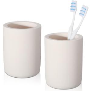 Remerry 2 Pack Stone Toothbrush Holder Diatomite Toothbrush Holders for Bathroom Fast Drying Electric Tooth Brush & Toothpaste Cups for Bathroom Countertop Organizer(Beige)