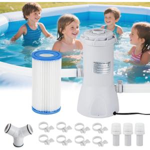 Above Ground Pool Filter Pump, Powerful Pool Filters System Above Ground Quickly and Cleanliness of Your Pool Water, Pool Pumps for Above Ground Pools (Gray 1000GHP)