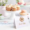 50 Pack Place Cards with Antique Gold Wax Seal Sticker, Name Cards for Table Setting, 4x3 inches Table Tent Card Stock Decor for Party, Wedding Dinner & Events (Pearlescent White)
