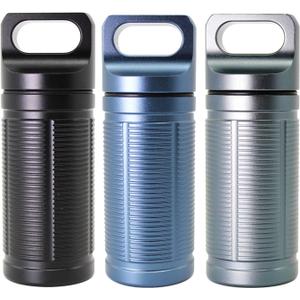 PPFISH Military Grade Air-Tight EDC Accessory Case, Waterproof Pill Fob Capsule/Match Case Battery Holder, Outdoor Survival Storage Container Dry Box (Pack of 3)