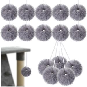 15 Pack Interactive Cats Toy Replacement Balls for Cat Trees Tower Kitty Dangling Toy with Bell Rope Kitten Scratching Post Tree Tower Ball for Indoor Kitten(Gray)